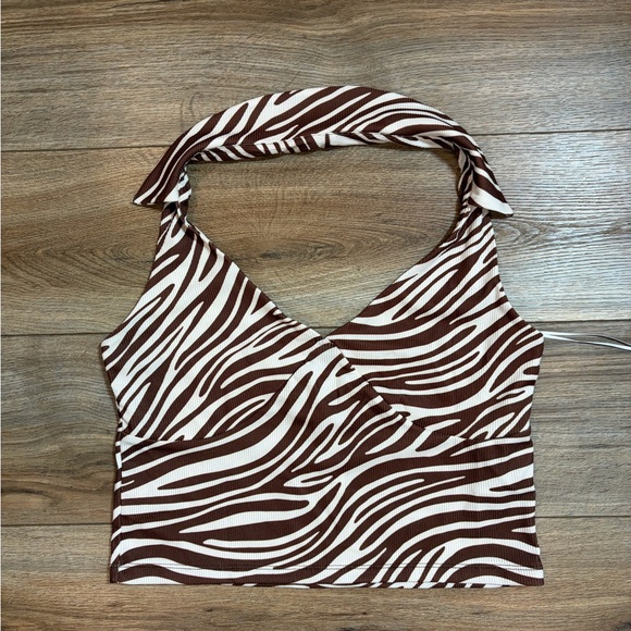 River Island Safari Zebra Print cropped halter top - Picture 3 of 8